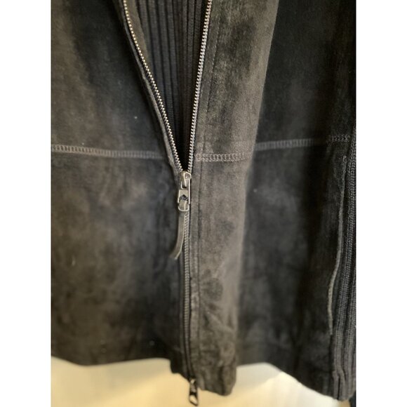 Mens Sz L Black Cubavera Zip Suede Front Ribbed Knit Sweater Jacket Retro EUC - Picture 3 of 9